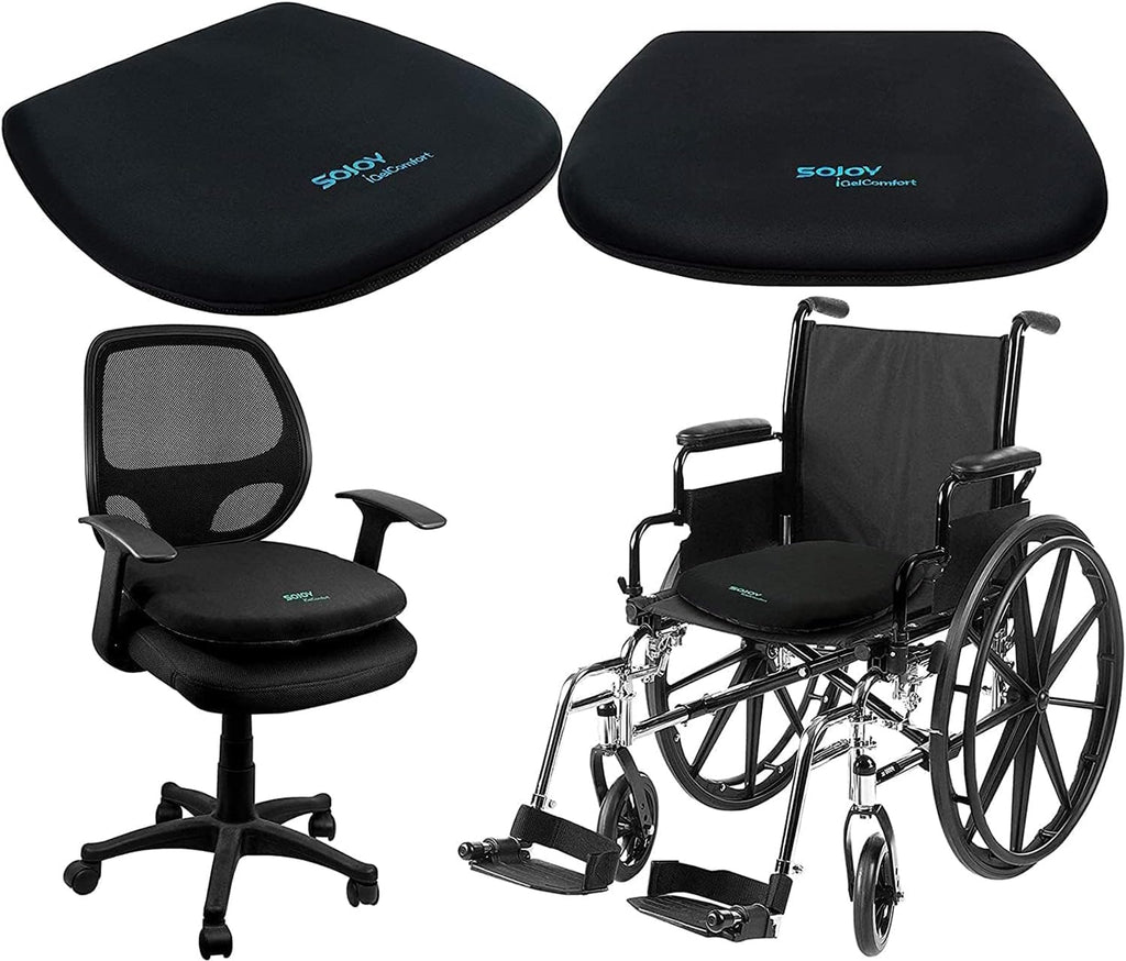 Sojoy Coccyx Gel Seat Cushion- Orthopedic Memory Foam Chair Cushions for Home Kitchen Office Desk Car Truck Airplane (Black)
