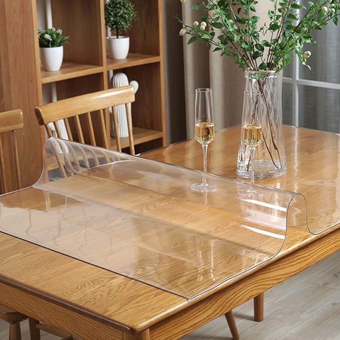 Clear Table Protector Plastic Table Cloths PVC Night Stand Table Cover Mat Office Desk Mat Shelf Surface Protection Crystal Children Painting Cover Pad Transprent Rectangular 27.6x51.2 Easy to Clean