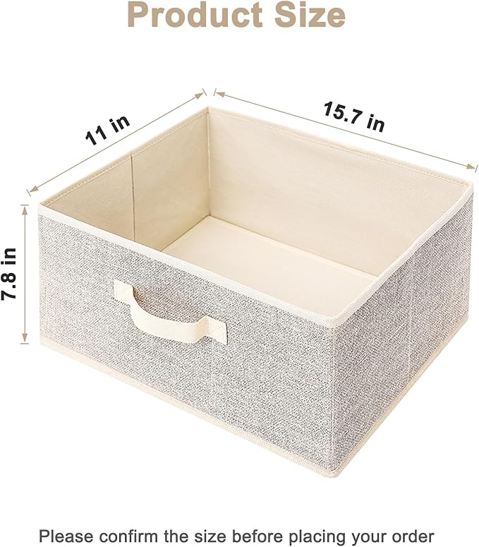 Storage Baskets, 15.7 Inch Woven Fabric Bins, Storage Cubes with Reinforced Handles, Organizer Bins for Closet Shelves, Foldable, Clothes. (2PCS/Beige-15.7*11*7.8inch)