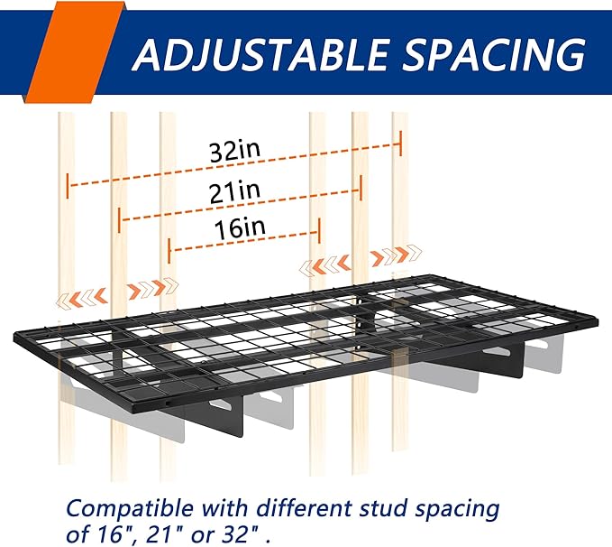 4-Pack 1.5x3FT Garage Shelving 17.7-inch-by-35.8-inch Wall Shelf Garage Storage Rack Wall Mounted Floating Shelves,Black