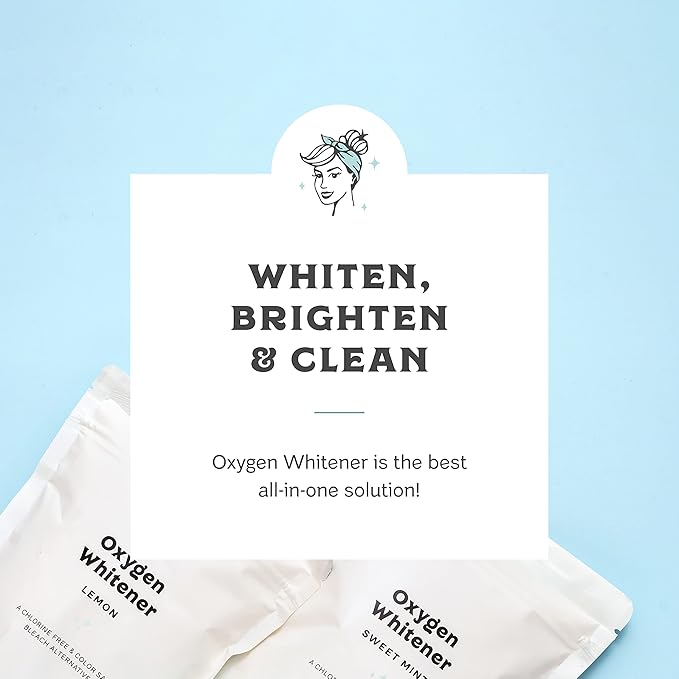 Clean Mama Natural Oxygen Whitener and Stain Remover - Color-Safe Natural Bleach Alternative - Plant-Derived Oxygen Powder, Whitens & Brightens Whites and Colors - Sweet Mint, 2.53 lbs