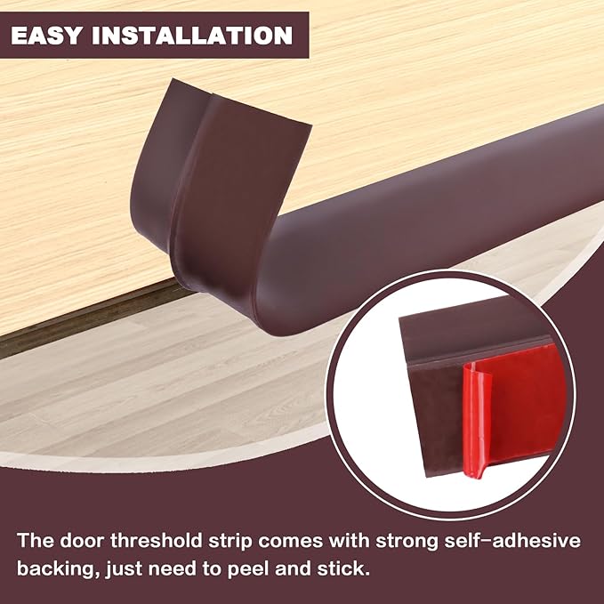 Vinyl Door Threshold Flooring Transition Strip Self Adhesive Carpet Edging Strip for Laminate Doorway Edge Threshold from 3/5" to 4/5" (Coffee, 3.3 Ft)