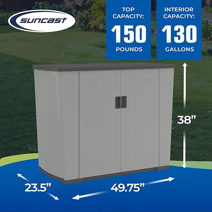 Suncast Outdoor Storage Shed for Patio and Garden, Backyard Oasis, 130 Gallon, Dove Gray