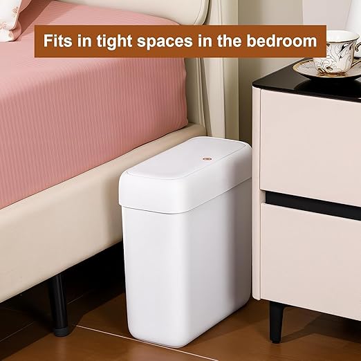 funest 2 Pack Bathroom Trash Can with Lid, 3 Gal/12 L & 2.7 Gal/10L Garbage Can with Pop-Up Lid, Small Spaces Plastic Trash Can, Slim Trash Bin Waste Basket for Bathroom,Rv, Office, White