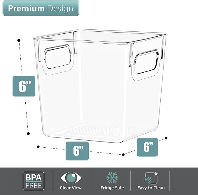 Sorbus 4 Pack Small Clear Plastic Storage Bins, Clear Organizer Bins with Handle for Kitchen, Pantry, Cabinet, Refrigerator, Craft, Toys, Clothes, Closet, Under Sink, Bathroom Organizers and Storage