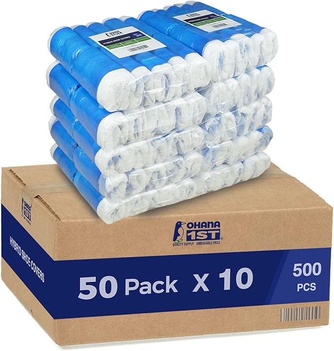 Ohana 1st Hybrid Shoe Covers Disposable Non Slip Waterproof, MEGA Pack (50 Pack x 10, 500 PCS).