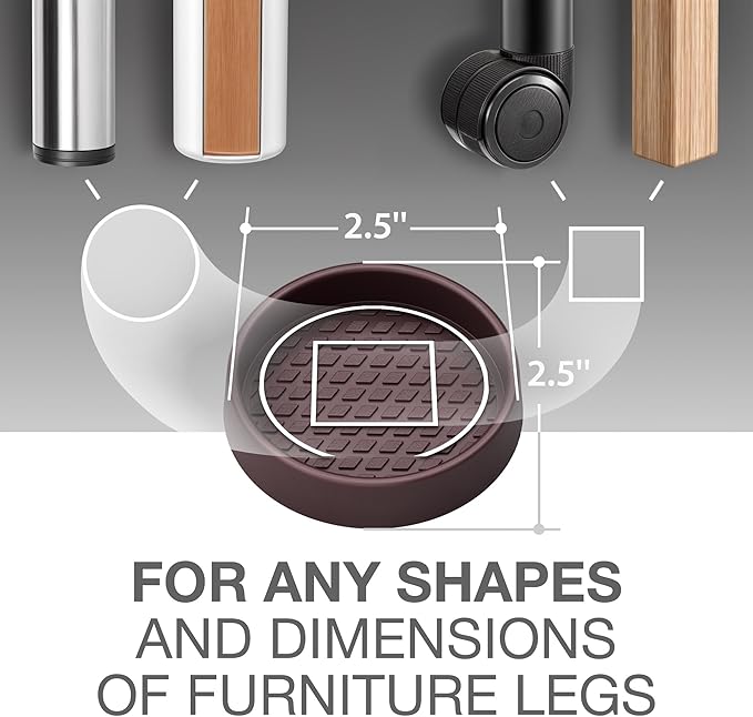 Furniture Cups X-PROTECTOR – 2.5" Caster Cups 8 PCS – Round Furniture Coasters – Ideal Bed Stoppers – Non Skid Furniture Pads with a Perfect Design – Rubber Furniture Pads - Protect Any Flooring!