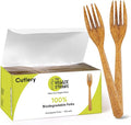 Premium Quality100% Biodegradable Forks Made of Vegetable Fibers, 100 PCS of 6.7” Long Heavy-Duty and Splinter Free Eco-Friendly Forks, Perfect Sustainable Cutlery for All Types of Occasions