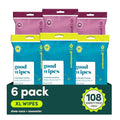 goodwipes Flushable Wipes Travel Size - Extra Large Adult Wet Wipe - On-the-Go Portable Wipes - Sewer & Septic Safe - Hygiene Essentials - Shea Coco & Rosewater, 108 Count (6 Packs)