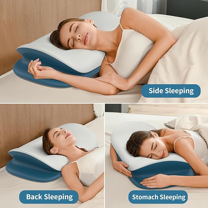 Cervical Neck Pillow for Pain Relief - Ergonomic Memory Foam Contour Pillows for Side, Back & Stomach Sleepers, Cervical Pillow for Neck Support Sleeping with Breathable Cover