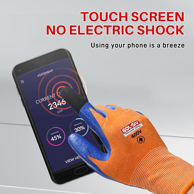Electrical Gloves For Men - 400V Low Voltage Insulated Electrician Safety Gloves,Flame Retardant,Arc Resistant,Anti Slip Rubber Work Gloves(Large)