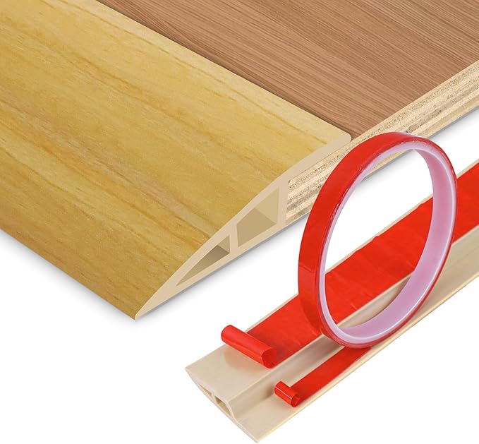 Floor Transition Strip Vinyl Door Threshold Ramp Self Adhesive Carpet Edging Strip Doorway Edge Trim, Overlap Edge Reducer for Laminate Carpet, Floor, Tile (Raw Wood Grain, 2/5" to 3/5", 6.6Ft)