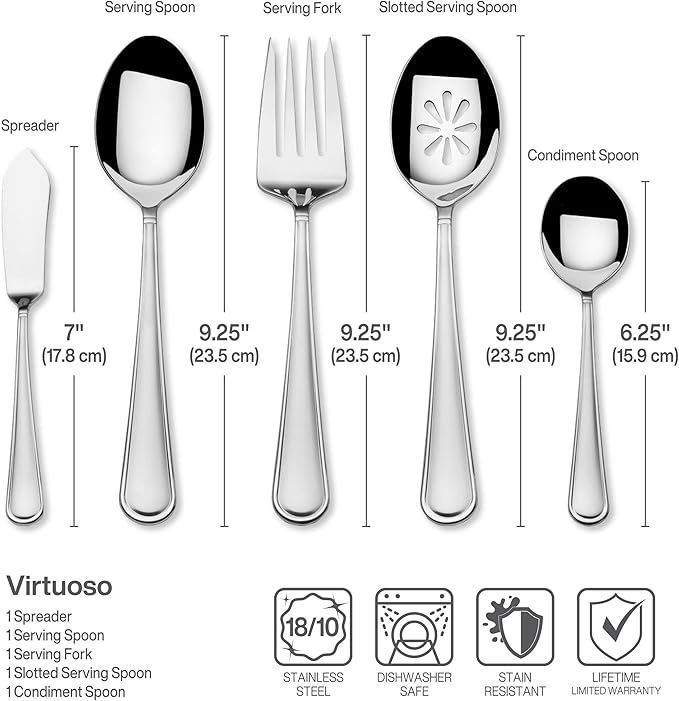 Mikasa, Virtuoso Flatware Service for 12, 65 Piece Set, 18/10 Stainless Steel, Silverware Set with Serving Utensils
