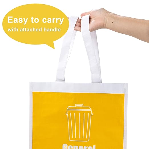Recycle Waste Bag for Kitchen, Indoor Recycling Bins, Recycle Bins for Home, Kitchen Recycling Bin Trash Sorting Organizer, Reusable and Waterproof - Set of Three Color