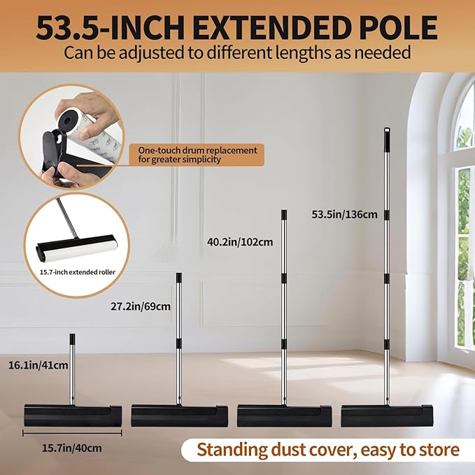 Large Lint Rollers for Carpet, 15.74 in Extra Sticky Rollers for Floor with 4 Extendable Handle, Long Handle Sticky Mop for Cleaning Carpet, Car, Clothes,Dog and Cat Pet Hair Remover with 360 Sheets