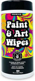 Paint and Art Wipes, Heavy-Duty Cleaner for Paint, Epoxy, Glue, Latex & Acrylic Stains, 1 Pack (50 Wipes), Safe for Hands, Brushes, Plastic, Metal, Wood & Floors