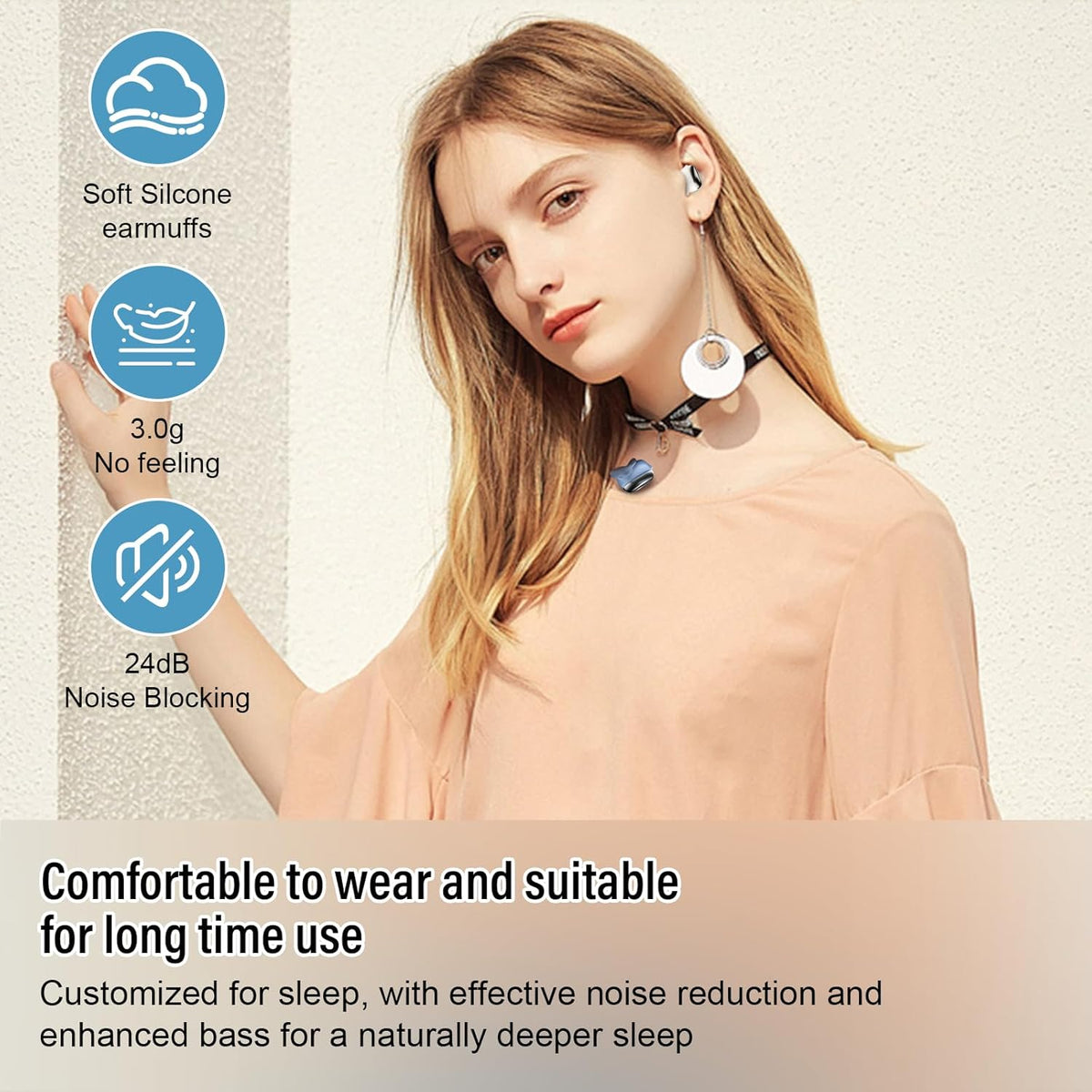 Sleep Earbuds Bluetooth 5.4 in Ear Light-Weight Headphones, Mini Sleep Headphones Small Design for Side Sleepers, 47H Playtime with Charging Case, Clear Calls Earphones, Cream White
