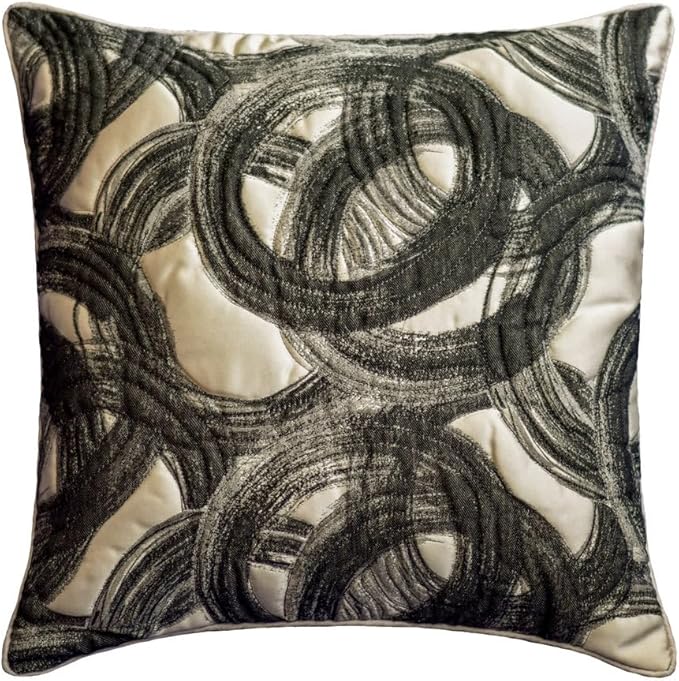 The HomeCentric King/Queen/Twin Black Designer King 90"x18" Bed Runner Without Pillow Cover, Circle, Rings, Quilted Bed Scarf on Jacquard Fabric - Circlewise