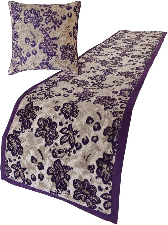 The HomeCentric King/Queen/Twin Purple Designer Twin 53"x18" Bed Runner with 2 Pillow Cover, Floral, Velvet Bed Scarf on Velvet Fabric - Plum Petal