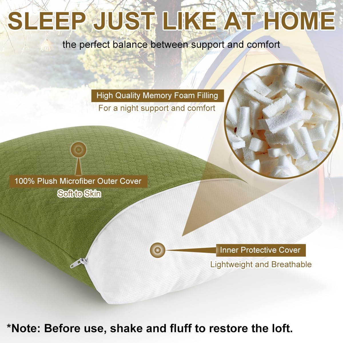 Ivellow Memory Foam Travel Pillow Compressible Camping Pillow for Sleeping Shredded Memory Foam Pillow Compact Firm Supportive Small Pillow for Adults Kids Outdoor Backpacking Hiking Essential Gear-M