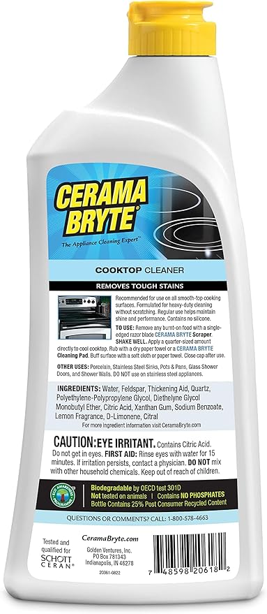 Cerama Bryte Removes Tough Stains Cooktop and Stove Top Cleaner for Glass - Ceramic Surfaces, 18 Ounces, 4 Pack