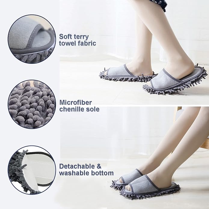Women's Microfiber Floor Cleaning Mop Slippers with Terry Towel Fabric