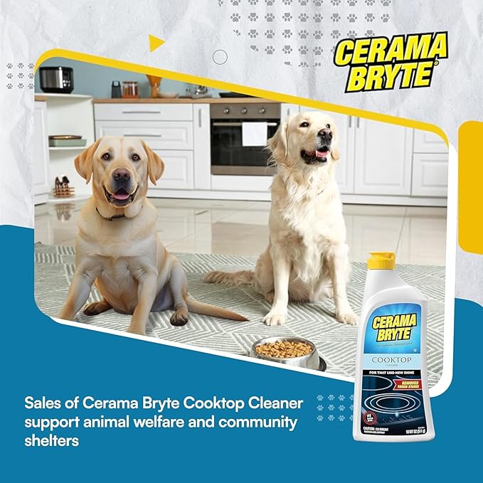 Cerama Bryte Glass Cooktop and Stove Top Cleaner Combo Kit - Includes Cleaning Tool, Razor, Scraper and 3 Pads to Remove Tough Stains - Use on Gas, Electric, Ceramic Surfaces, 10 Ounces, 6 Piece