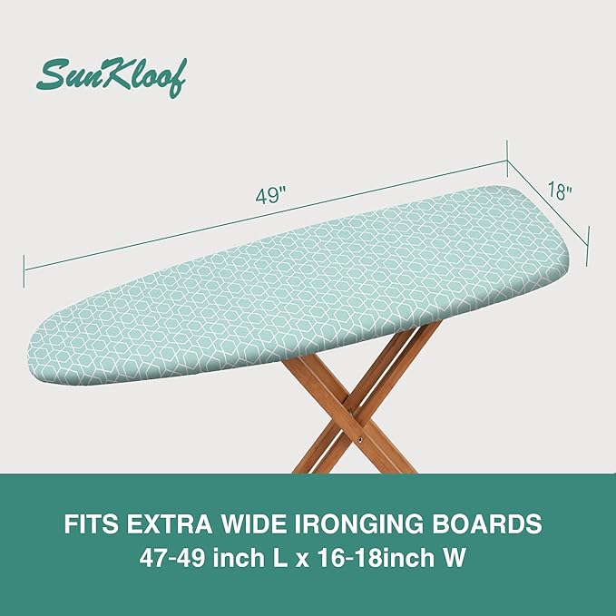 Extra Wide Ironing Board Cover and Pad,18X49 Reflective Silicone Ironing Board Cover,Resist Scorching and Staining,4 Fasteners,Elastic Edges,Large Protective Scorch Mesh Cloth