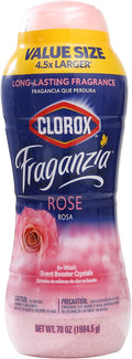 Clorox Fraganzia Laundry Scent Booster Crystals in Rose Scent - Scented In-Wash Freshener Beads for Fresh, Clean, Great Smelling Clothes and Linens, 70 Oz