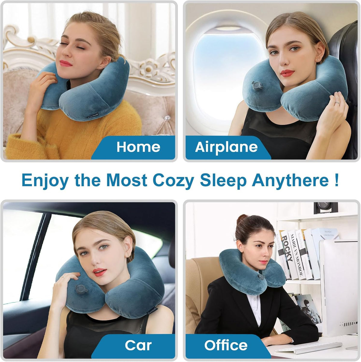 2Pack Inflatable Travel Neck Pillow for Airplane Train Car Washable Pillowcase U Shaped Office Napping Pillow