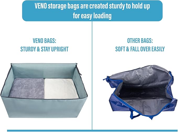 VENO 2 Pack Moving and Storage Bags, Heavy Duty, Alternative to Moving Boxes, Large Packing Totes Supplies for College Dorm Room with Zipper for Clothes, Wide Open Design (Light Blue Matte, 2 Pack)