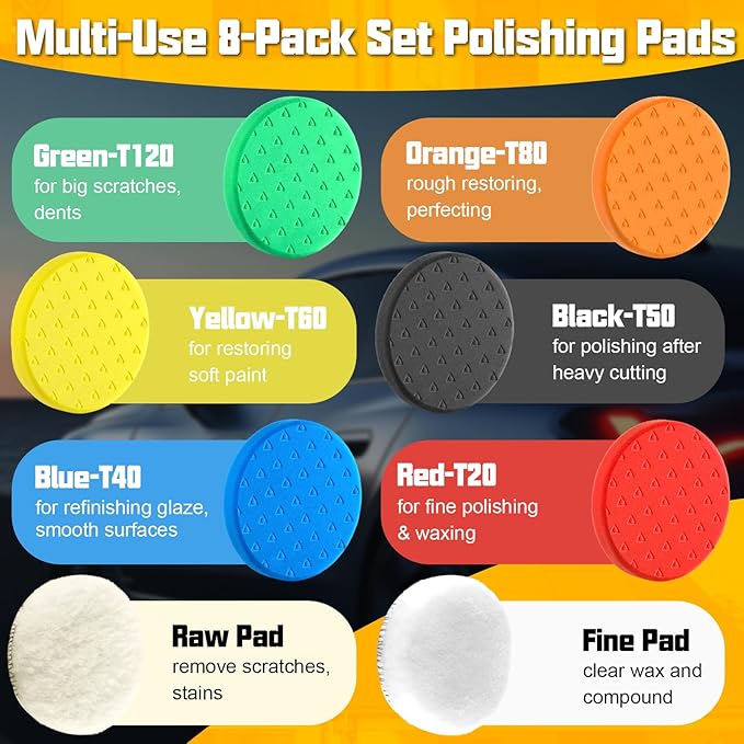 7.5 Inch Buffing Polishing Pads, 8 Pcs Buffing Pads, Car Compound Buffing Sponge Pads and Woolen Pads Cutting Polishing Pad Kit for Car Buffer Polisher Compounding, Polishing & Waxing