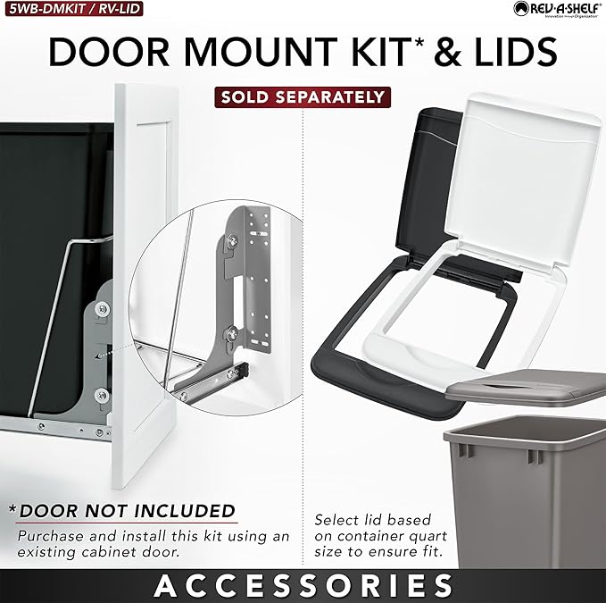 Rev-A-Shelf Pullout Trash Can for Kitchen Cabinets 35 Qt Garbage Waste Recycling Bin with Full Extension Slides, Orion Gray, RV-12KD-13C-S