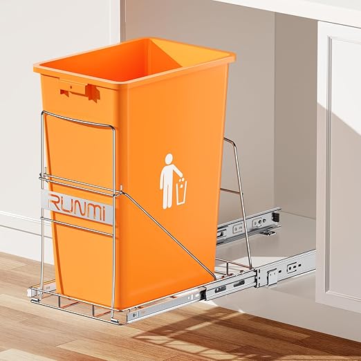 Pull Out Trash Can Under Cabinet，Heavy Duty Slide-Out Cabinet Kit, Adjustable Cabinet Trash Can Organizer, Under Sink Trash Can Shelf for Kitchen (Not Include Can)