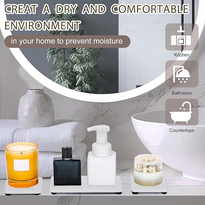 6PCS Stone Drying Tray for Bathroom Counter, Fast Drying Diatomite Stone Sink Tray, Water Absorbing Coaster for Kitchen Sink, Water Absorbent Coasters, Diatomite Soap Dish