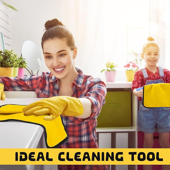 Tallew 50 Pcs Microfiber Towels 16 Inch x 16 Inch Microfiber Cloth Car Drying Towels for Cars Washing Polishing Office Windows Cleaning Household Supplies (Yellow)