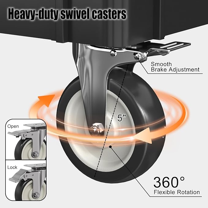 2 Tier Plastic Rolling Cart Utility Cart on Wheels, Heavy Duty Tool Carts with Ergonomic Storage Handle and Deep Shelfs, Work Cart Service Carts for Garage, Warehouse, Workshop, Office, Cleaning