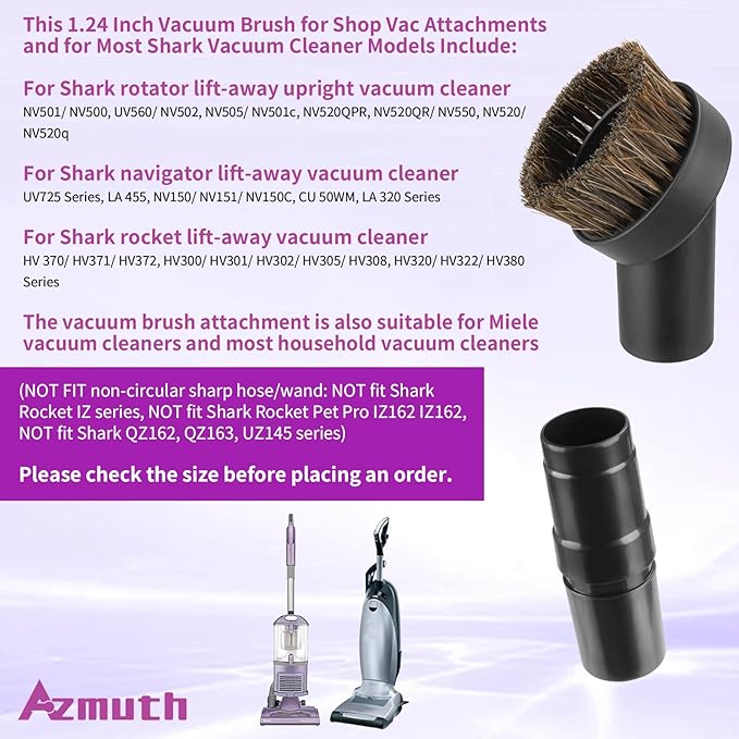 25mm Horse Hair Round Dust Brush, 1.25" Vacuum Brush Attachment with Vacuum Hose Adapter for Shark Vacuum and Shop Vac and Most Household Vacuum Cleaners - 2 Pcs