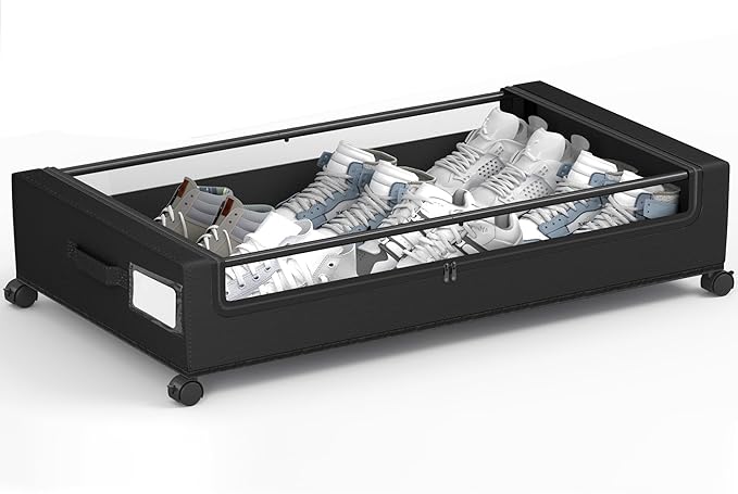 Under Bed Storage, Underbed Storage With Wheels, Under The Bed Storage for Clothes, Blankets, Shoes... (Black, 1 Pack)
