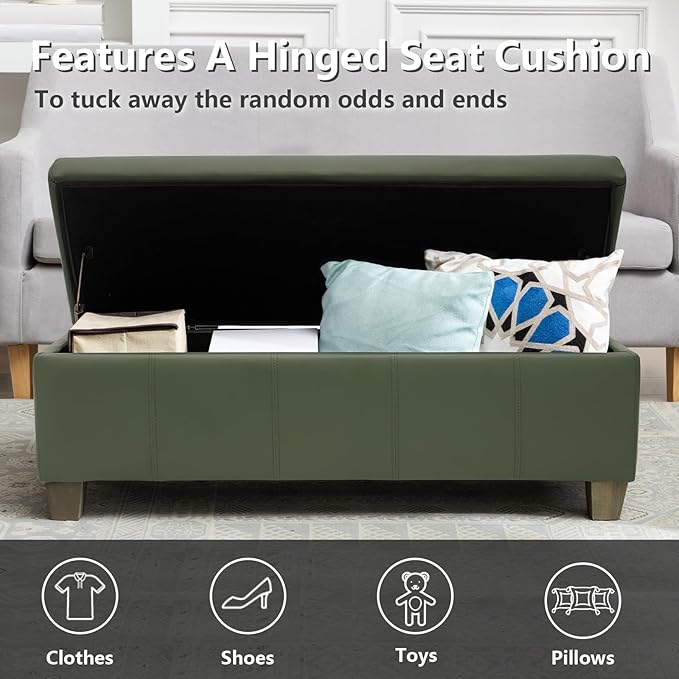 Teal Faux Leather Ottoman with Storage, Rectangular Extra Long Storage Bench for Bedroom and Living Room