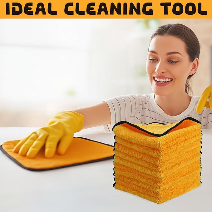 Tallew 12 Pcs Microfiber Towels 16 Inch x 16 Inch Microfiber Cloth Car Drying Towels for Cars Washing Polishing Office Windows Cleaning Household Supplies (Yellow)