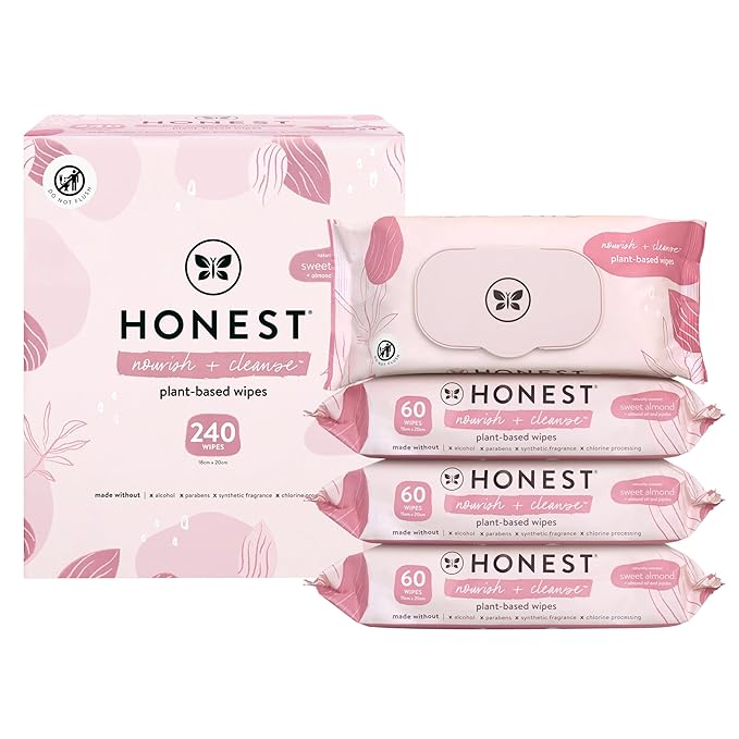 The Honest Company Nourish and Cleanse Naturally Scented Wipes Cleansing Multi-Tasking Wipes 99% Water Plant Based Hypoallergenic Sweet Almond 240 Count