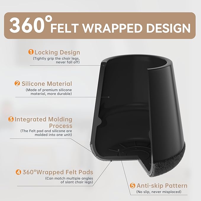 24PCS Extra Small Chair Leg Floor Protectors for Hardwood Floors, Furniture Sliders for Chair Legs, 360°Felt Pad Bottom Wrapped Thickening Furniture Pads Cap Covers to Scratch and Reduce Noise