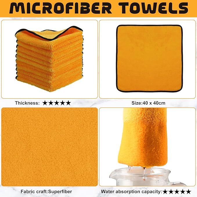 Tallew 12 Pcs Microfiber Towels 16 Inch x 16 Inch Microfiber Cloth Car Drying Towels for Cars Washing Polishing Office Windows Cleaning Household Supplies (Yellow)