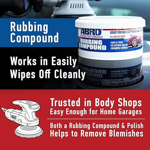ABRO Superior Performance Automotive Rubbing Compound for Oxidized Finishes, Buff, Shine, Smooth, & Clean, Scratch Remover for Vehicles, Boats, & Bikes - 10 oz.