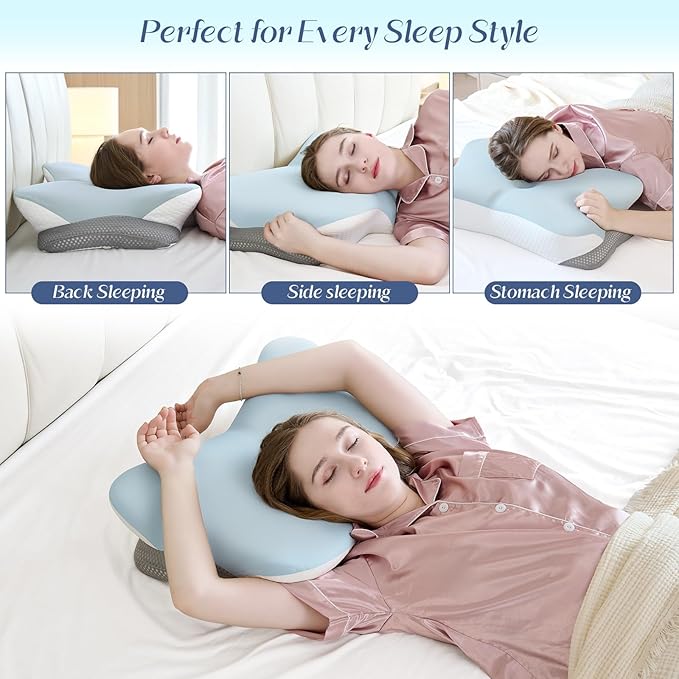Cervical Pillow for Neck Support, Memory Foam Contour Pillow, Ergonomic Orthopedic Pillow, Adjustable Height Soft Bed Pillow with Breathable Pillowcase for Back, Side, Stomach Sleeper