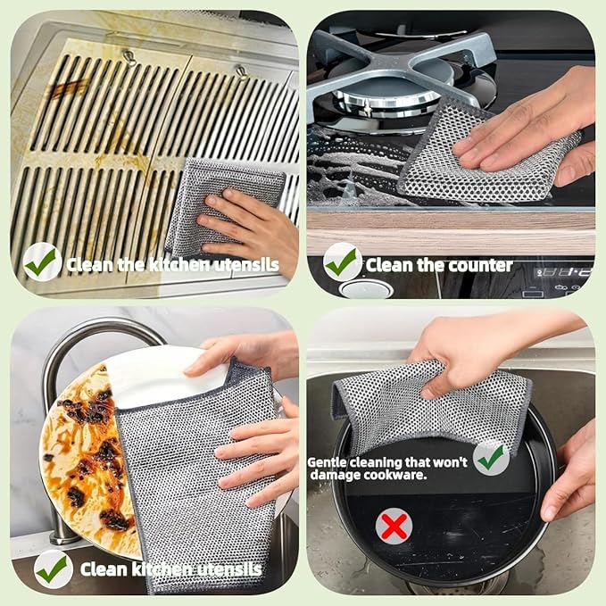 Stainless Steel Scrubber and Cleaning Rags - Non Scratch Wire Dishcloth for Washing Dishes, Durable Steel Wool Scrubber and Kitchen Dish Towels (New 6pcs)