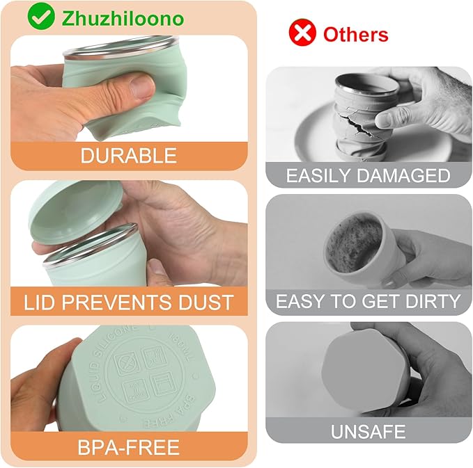 Collapsible Water Cup 6oz/180ml - Collapsible Cup - Silicone Collapsible TravelCup - Silicone Folding Camping Cup with Lids - Foldable Drinking Cup - for Travel, Camping, Hiking, Outdoor Sports