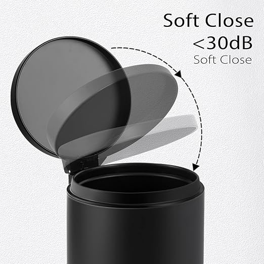 TIPGO 1.2 Gallon Small Black Trash Can, 4.5 Liters Bathroom Garbage Can with lid, Mini Step Trash Bin, Stainless Steel Wastebasket for Bathroom, Bedroom, Office (Matte Black)