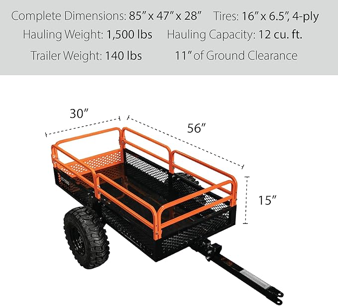 Impact IMPLEMENTS® 1500lb Utility Cart Cargo Trailer with Solid Steel Floor for Lawn/Garden Tractors, ATV's, UTV's and More. Original Design with USA Trademark. Pivoting Feature for Precise Unload.